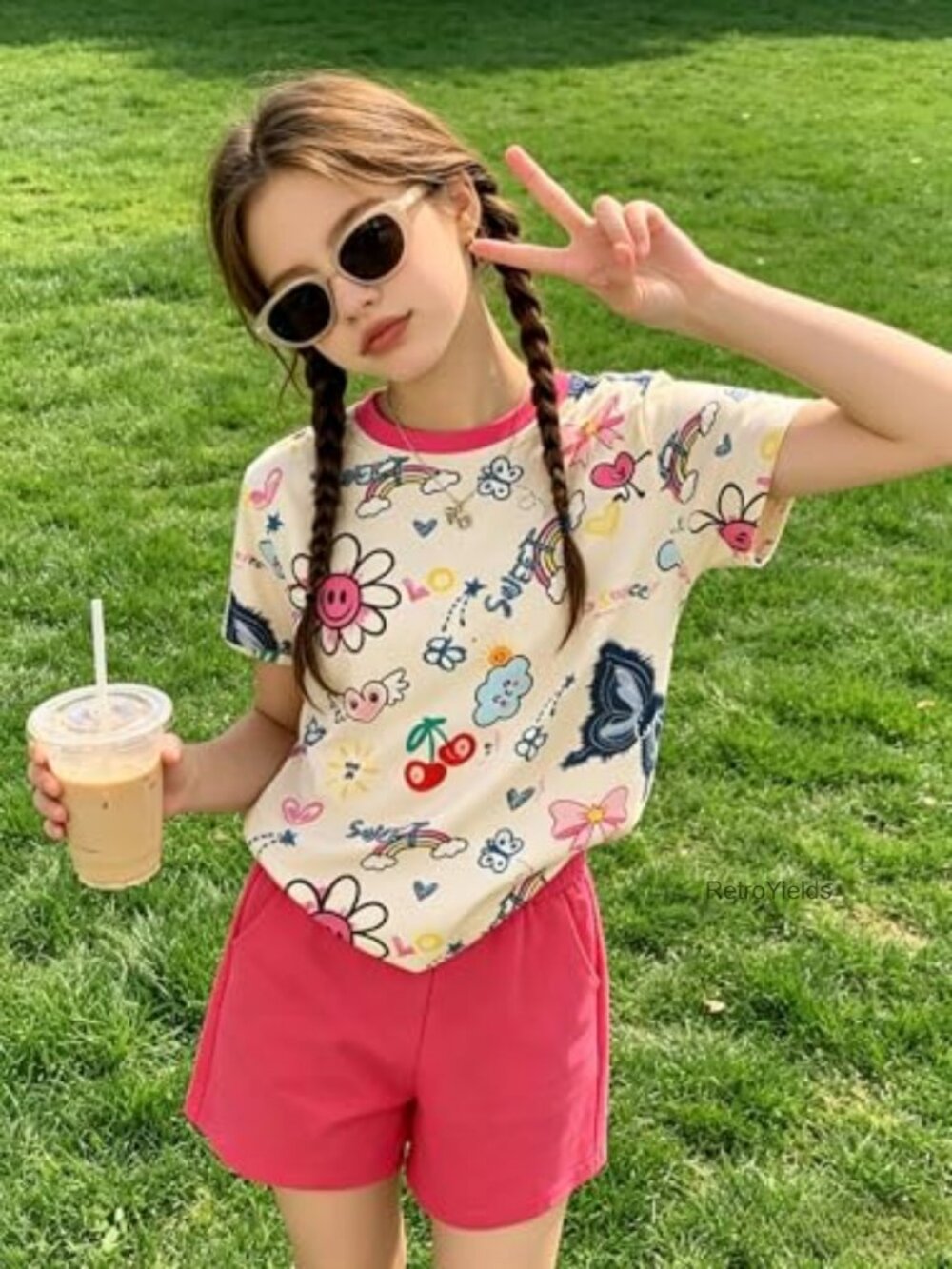 Girls Butterfly Print T-Shirt and Shorts Set Summer Outfit - Picture 6 of 7
